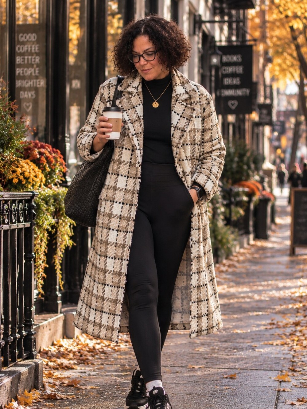 WD.NY Beige and White Plaid Trench Coat